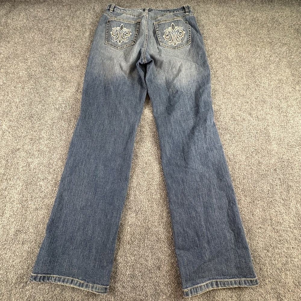 Talbots Jeans Women 8 Blue Bootcut Embroidered Rhinestone‎ Y2K Boho Distressed